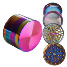 2.5″ Rainbow Herb Grinder- 4 pc- Magnetic Lid