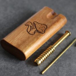 4″ Teak Wood Swivel Lid Dugout & Brass One Hitter- Best Gift- Mushroom Engraved Dugout