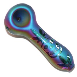 4″ Glass Spoon Pipe w/colorful ceramic coating-Rainbow Skull