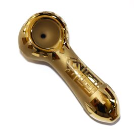 4″ Glass Spoon Pipe w/colorful ceramic coating-Gold Aztec