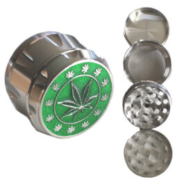 PRO 420 Green Herb Grinder- 2″ Diameter-Leaf Design- 4 Colors- 4 piece Twist and Grinder