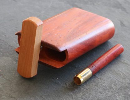 3" Snap Lock Dugout & One Hitter Pipe-Red Padauk-American Crafted Exotic Wood Stash Box - Image 5