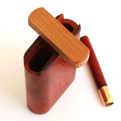 3" Snap Lock Dugout & One Hitter Pipe-Red Padauk-American Crafted Exotic Wood Stash Box - Image 6