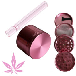 PRO 420 Pink Gift Pack- Herb Grinder & Glass Pipe-Great Gift for Smokers