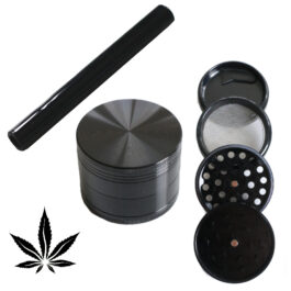 PRO 420 Black Gift Pack- Herb Grinder & Glass Pipe-Great Gift for Smokers