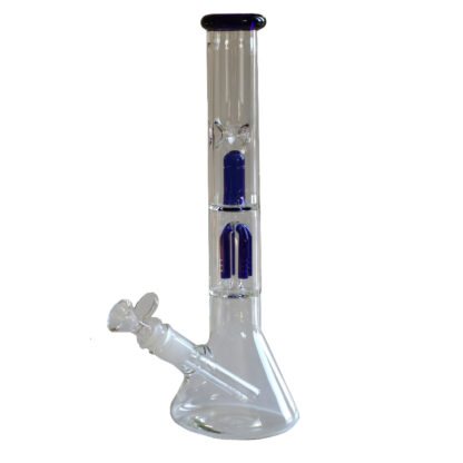 12" Clear Glass Bong-Slider & Herb Bowl-Blue Accents-Top quality Table top water beaker-bong-glass pipe