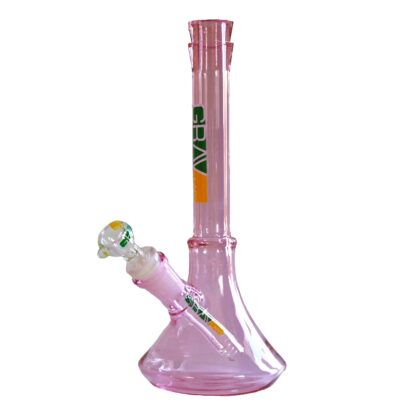 10" Pink Glass Bong-GRAV Glass Water Pipe-Downstem & Male Herb Slide